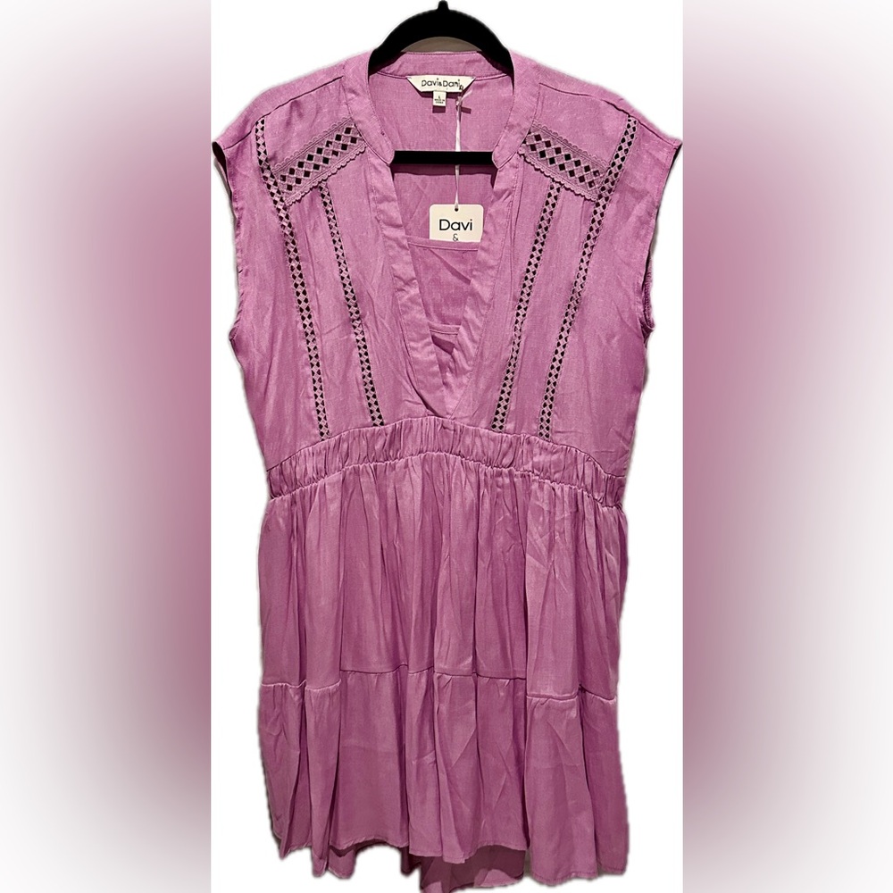 🇺🇸 Sale DAVI & DANI Lavender V-Neck Tiered Sleeveless Dress
